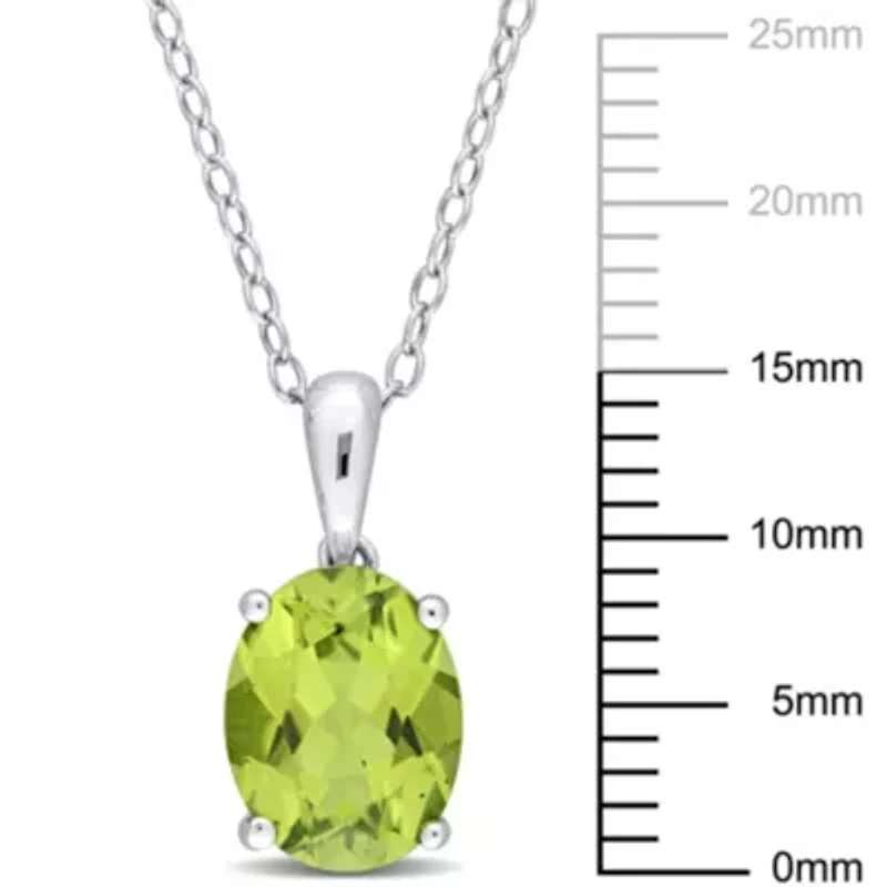 Peridot Solitaire Classic Basket Setting Pendant with Chain in Sterling Silver