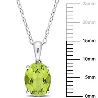Peridot Solitaire Classic Basket Setting Pendant with Chain in Sterling Silver