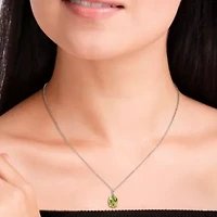 Peridot Solitaire Classic Basket Setting Pendant with Chain in Sterling Silver