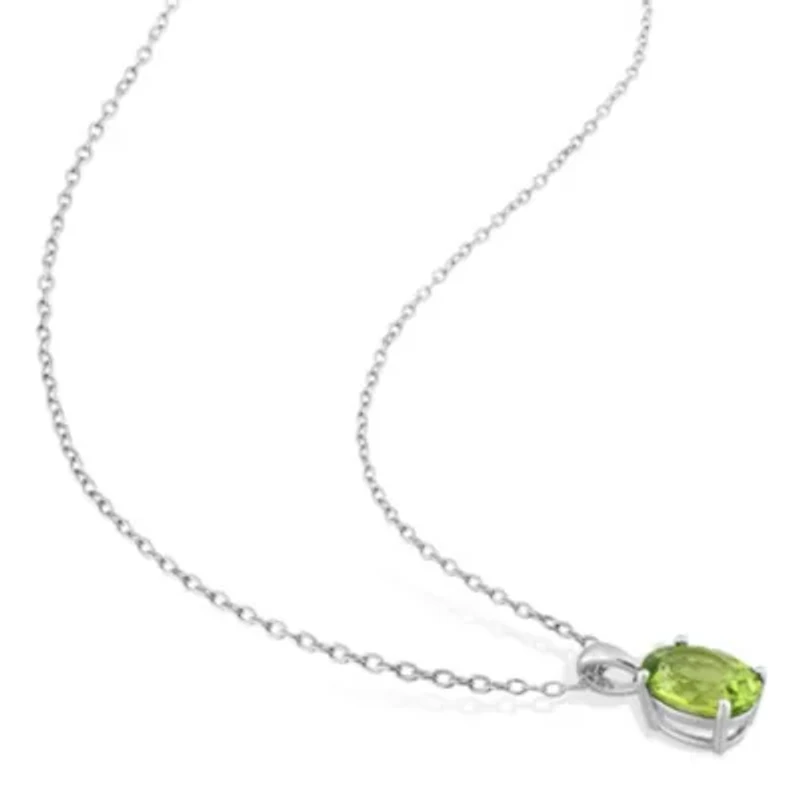 Peridot Solitaire Classic Basket Setting Pendant with Chain in Sterling Silver