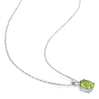 Peridot Solitaire Classic Basket Setting Pendant with Chain in Sterling Silver