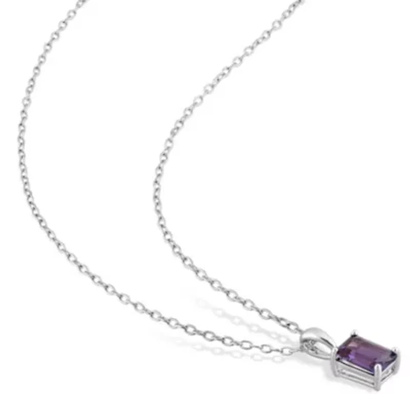 Lab Created Simulated Alexandrite Solitaire Classic Basket Setting Pendant with Chain in Sterling Silver