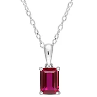 Lab Created Created Ruby Solitaire Classic Basket Setting Pendant with Chain in Sterling Silver