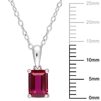 Lab Created Created Ruby Solitaire Classic Basket Setting Pendant with Chain in Sterling Silver