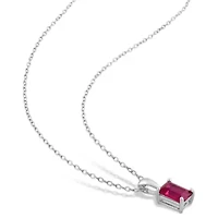 Lab Created Created Ruby Solitaire Classic Basket Setting Pendant with Chain in Sterling Silver