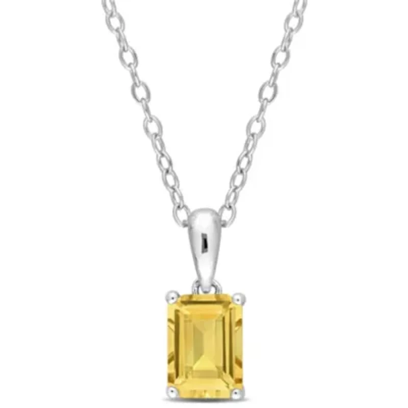 Citrine Solitaire Classic Basket Setting Pendant with Chain in Sterling Silver