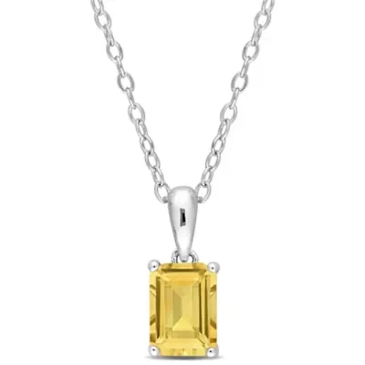 Citrine Solitaire Classic Basket Setting Pendant with Chain in Sterling Silver