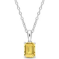 Citrine Solitaire Classic Basket Setting Pendant with Chain in Sterling Silver