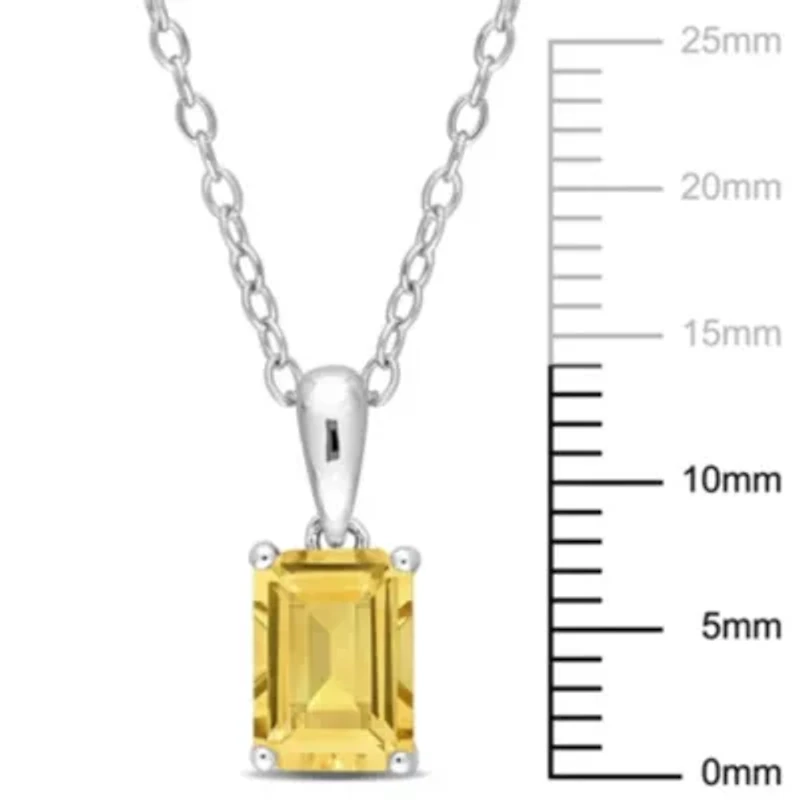 Citrine Solitaire Classic Basket Setting Pendant with Chain in Sterling Silver