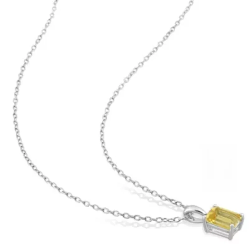 Citrine Solitaire Classic Basket Setting Pendant with Chain in Sterling Silver