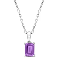 Amethyst Solitaire Classic Basket Setting Pendant with Chain in Sterling Silver