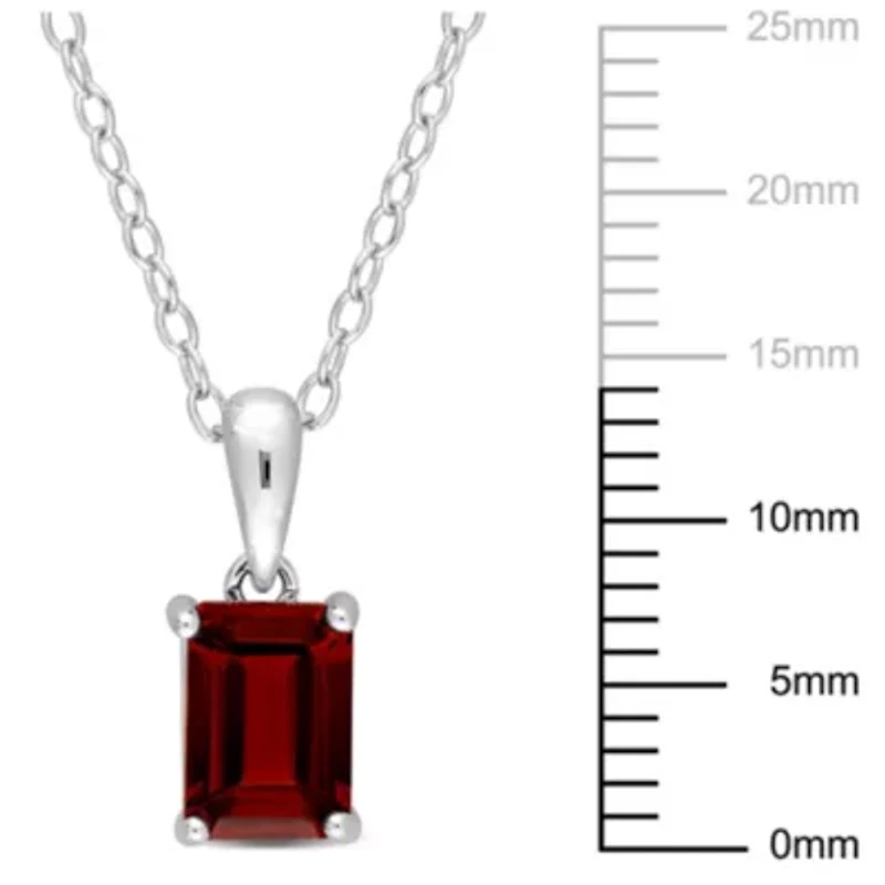 Garnet Solitaire Classic Basket Setting Pendant with Chain in Sterling Silver