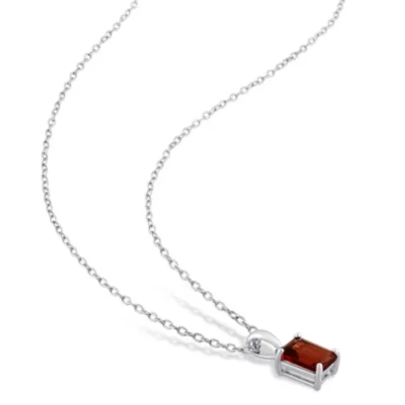 Garnet Solitaire Classic Basket Setting Pendant with Chain in Sterling Silver
