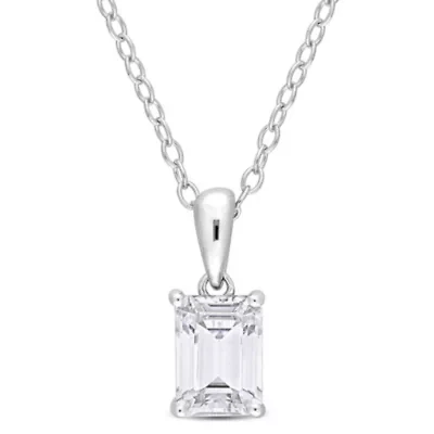 White Topaz Solitaire Classic Basket Setting Pendant with Chain in Sterling Silver