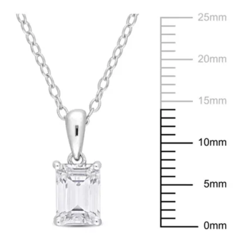 White Topaz Solitaire Classic Basket Setting Pendant with Chain in Sterling Silver