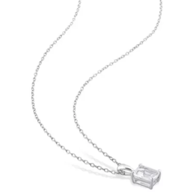 White Topaz Solitaire Classic Basket Setting Pendant with Chain in Sterling Silver