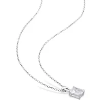 White Topaz Solitaire Classic Basket Setting Pendant with Chain in Sterling Silver