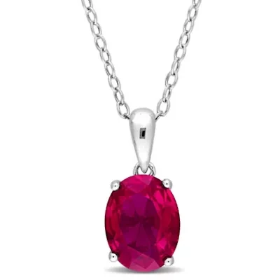 Lab Created Created Ruby Solitaire Design Pendant with Chain in Sterling Silver