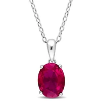 Lab Created Created Ruby Solitaire Design Pendant with Chain in Sterling Silver