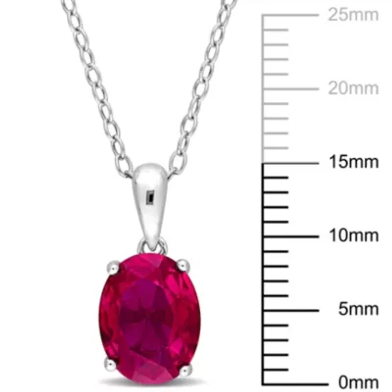 Lab Created Created Ruby Solitaire Design Pendant with Chain in Sterling Silver