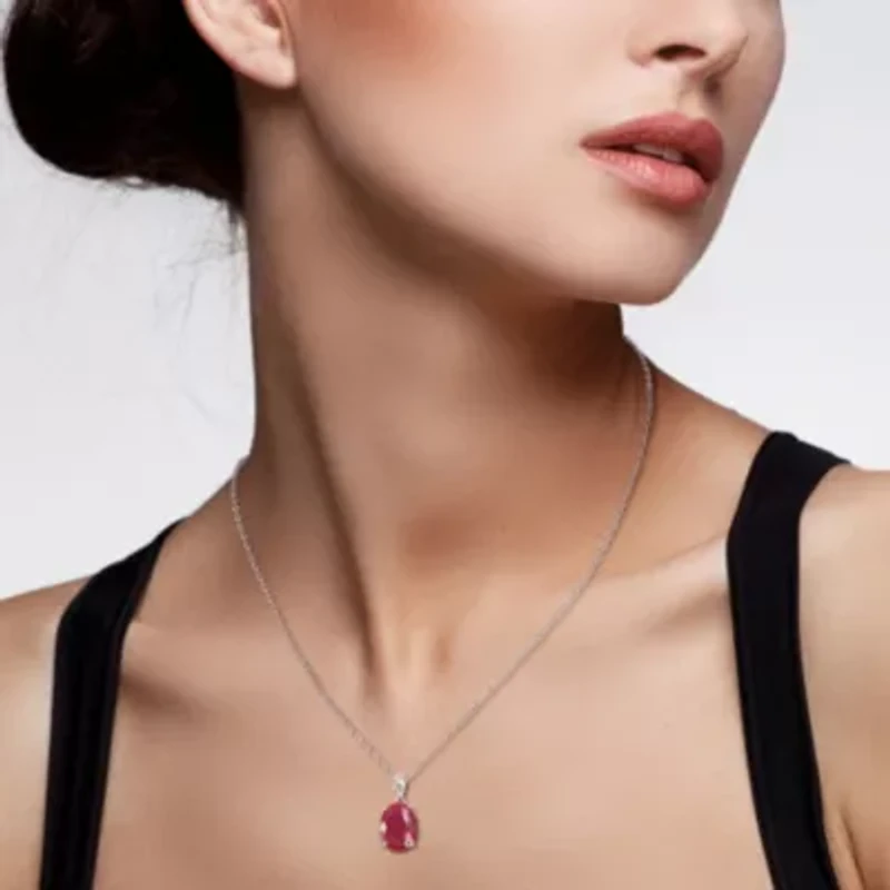 Lab Created Created Ruby Solitaire Design Pendant with Chain in Sterling Silver