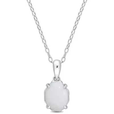Opal Solitaire Design Pendant with Chain in Sterling Silver
