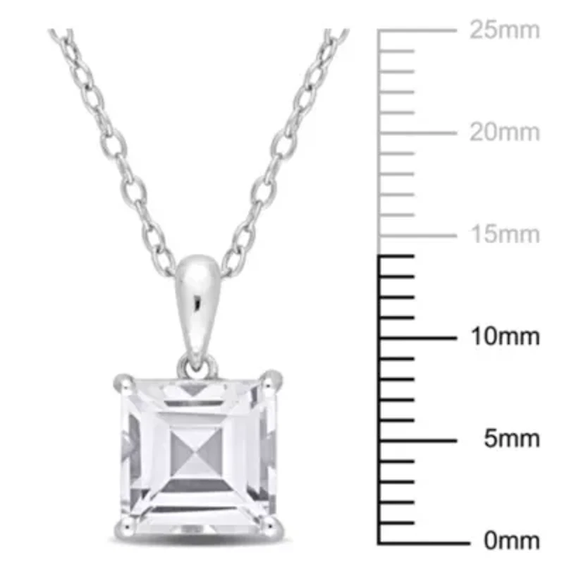 White Topaz Solitaire Design Pendant with Chain in Sterling Silver