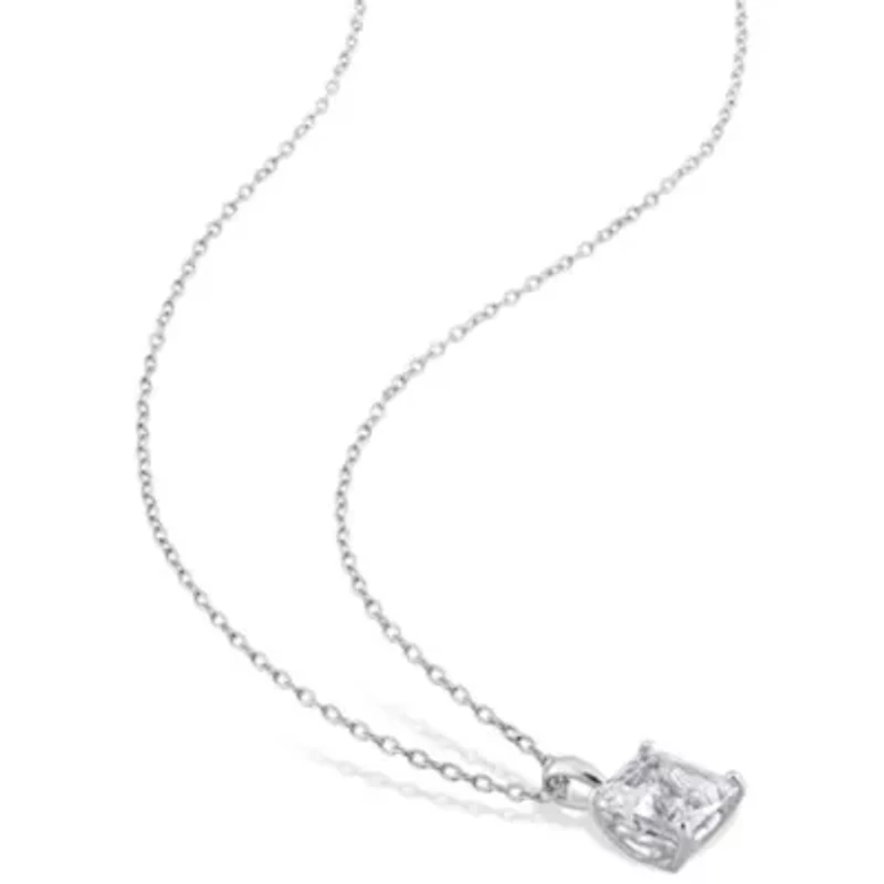White Topaz Solitaire Design Pendant with Chain in Sterling Silver