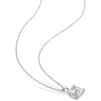 White Topaz Solitaire Design Pendant with Chain in Sterling Silver