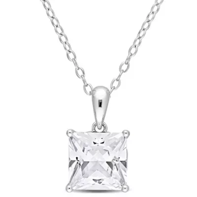 Lab Created Created White Sapphire Solitaire Design Pendant with Chain in Sterling Silver