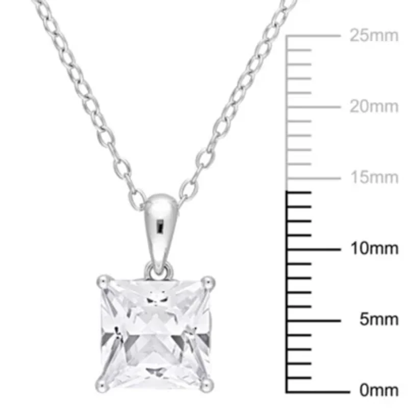 Lab Created Created White Sapphire Solitaire Design Pendant with Chain in Sterling Silver