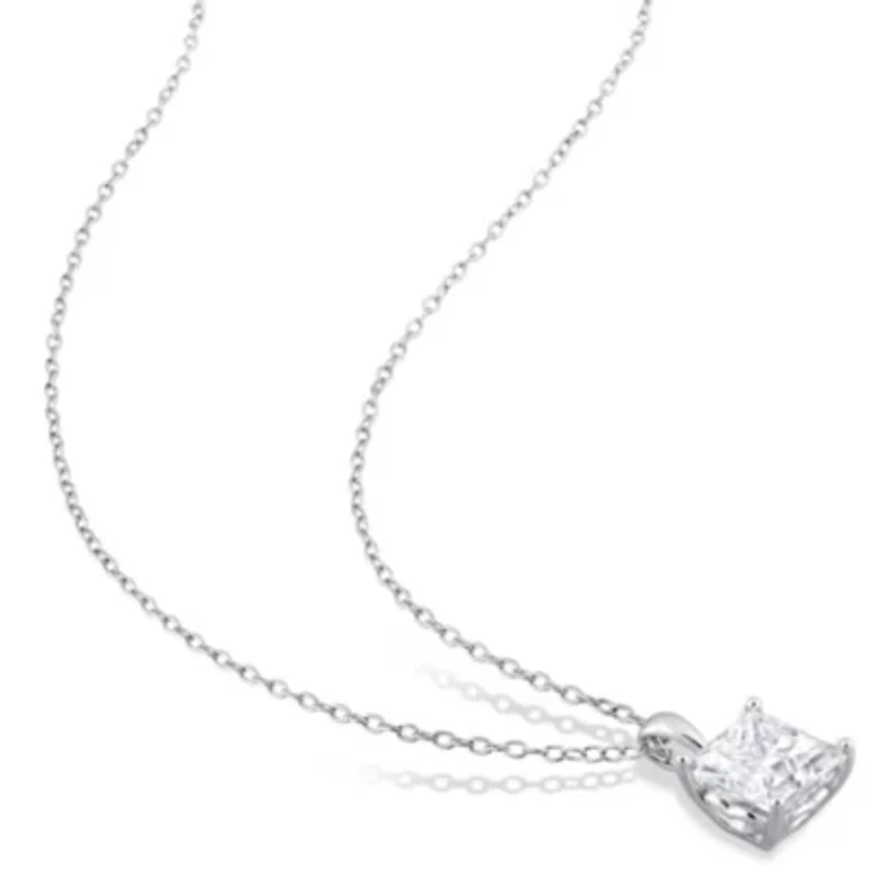 Lab Created Created White Sapphire Solitaire Design Pendant with Chain in Sterling Silver