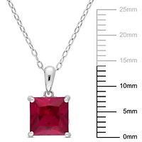 Lab Created Created Ruby Solitaire Design Pendant with Chain in Sterling Silver