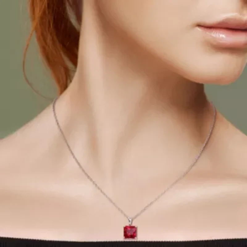 Lab Created Created Ruby Solitaire Design Pendant with Chain in Sterling Silver