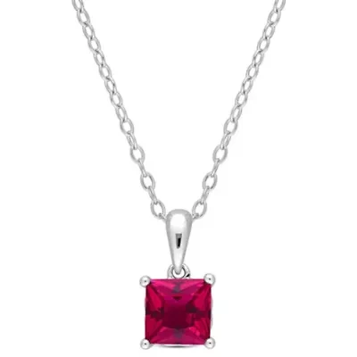 Lab Created Created Ruby Solitaire Design Pendant with Chain in Sterling Silver