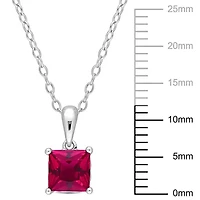 Lab Created Created Ruby Solitaire Design Pendant with Chain in Sterling Silver