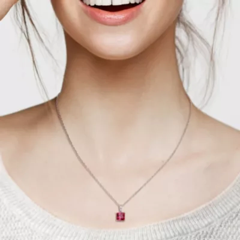 Lab Created Created Ruby Solitaire Design Pendant with Chain in Sterling Silver