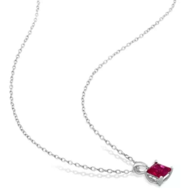 Lab Created Created Ruby Solitaire Design Pendant with Chain in Sterling Silver