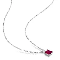 Lab Created Created Ruby Solitaire Design Pendant with Chain in Sterling Silver