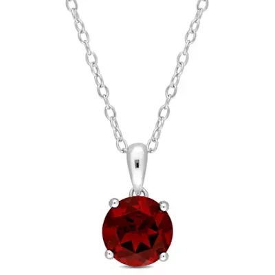 Garnet Solitaire Design Pendant with Chain in Sterling Silver