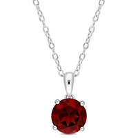 Garnet Solitaire Design Pendant with Chain in Sterling Silver