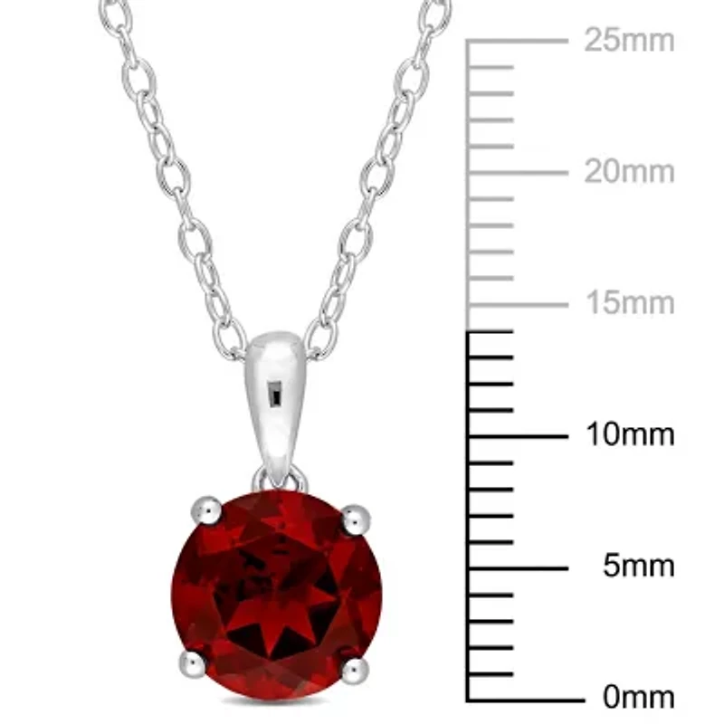 Garnet Solitaire Design Pendant with Chain in Sterling Silver