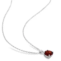 Garnet Solitaire Design Pendant with Chain in Sterling Silver