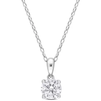 White Topaz Solitaire Design Pendant with Chain in Sterling Silver