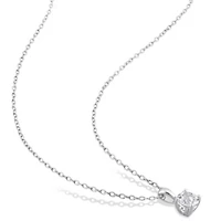 White Topaz Solitaire Design Pendant with Chain in Sterling Silver