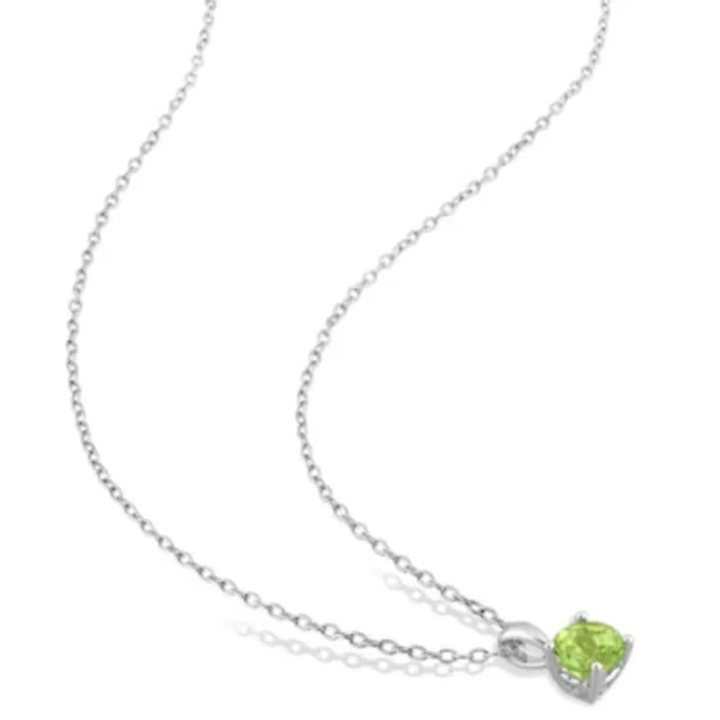 Peridot Solitaire Design Pendant with Chain in Sterling Silver