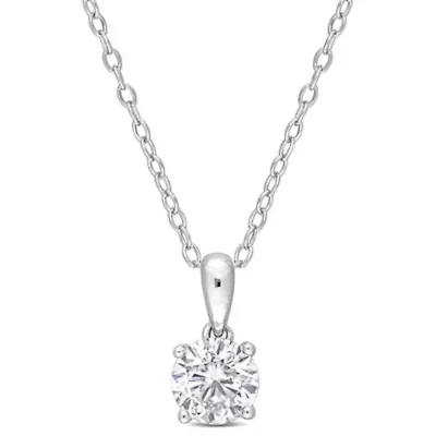 Lab Created Created White Sapphire Solitaire Design Pendant with Chain in Sterling Silver