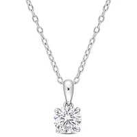 Lab Created Created White Sapphire Solitaire Design Pendant with Chain in Sterling Silver