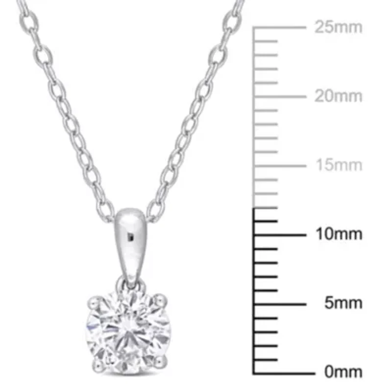 Lab Created Created White Sapphire Solitaire Design Pendant with Chain in Sterling Silver