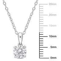 Lab Created Created White Sapphire Solitaire Design Pendant with Chain in Sterling Silver